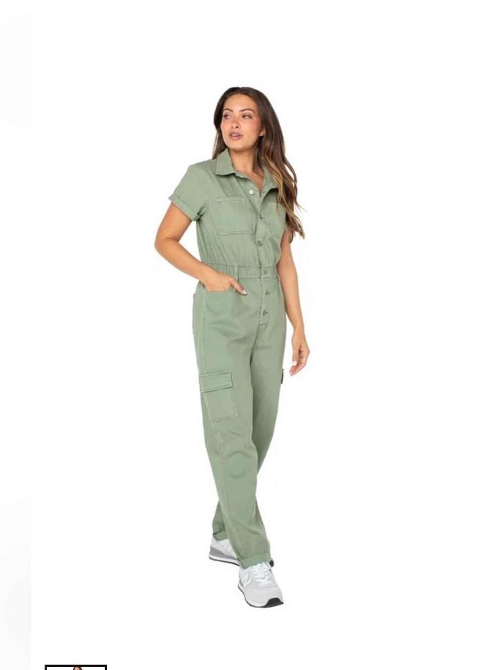 Celebrity Pink Short-Sleeve Utility Jumpsuit in Sage Green size large